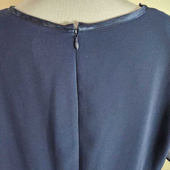 Liz Baker Women's Navy Blue Short Sleeve Shift Dress Size 18 Embroidered Layered - Picture 6 of 8